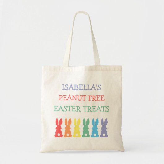 Rainbow Bunnies Food Allergy Personalized Easter Tote Bag (Voorkant)