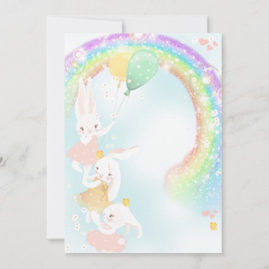 Rainbow Bunny 1st Birthday Invitation Kaart (Achterkant)