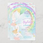 Rainbow Bunny 1st Birthday Invitation Kaart (Voorkant / Achterkant)
