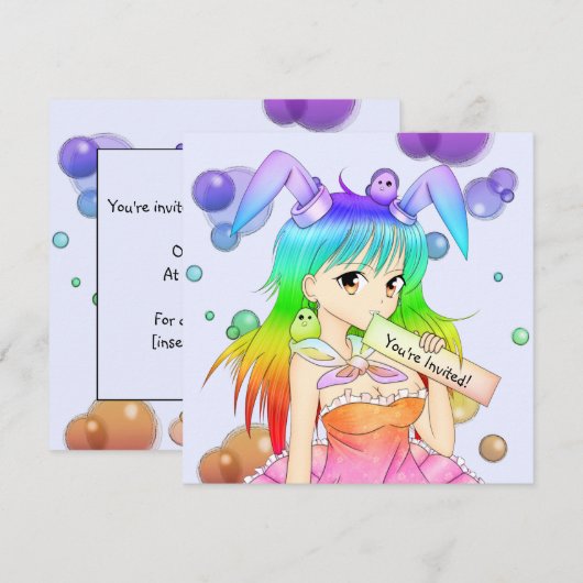 Rainbow Bunny Anime Girl Kaart (Voorkant / Achterkant)