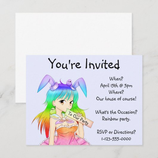 Rainbow Bunny Anime Girl Kaart (Voorkant / Achterkant)