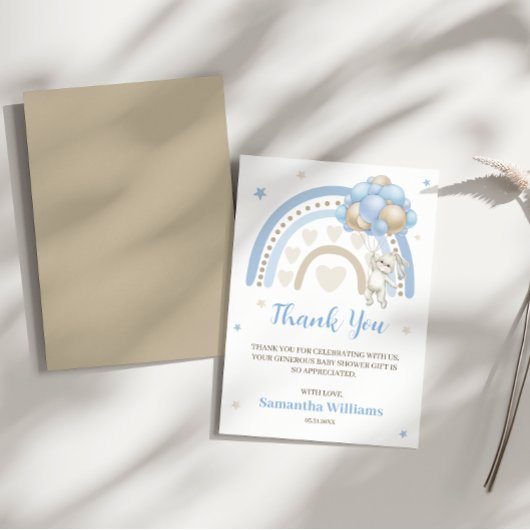 Rainbow Bunny Balloon Baby shower Bedankt