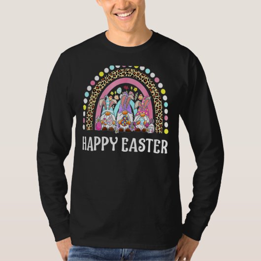 Rainbow Bunny Gnome Rabbit Eggs Hunting Happy East T-shirt (Voorkant)