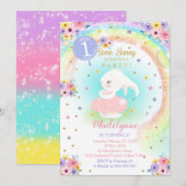 Rainbow Bunny Invitation Bunny Birthday Kaart (Voorkant / Achterkant)