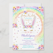 Rainbow Bunny Invitation Bunny Birthday Kaart (Voorkant)