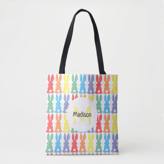 Rainbow Bunny Pattern Personalized Kinder Easter Tote Bag (Voorkant)