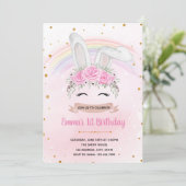 Rainbow bunny princess verjaardagsuitnodiging bedankkaart (Staand voorkant)