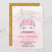 Rainbow bunny princess verjaardagsuitnodiging bedankkaart (Voorkant / Achterkant)