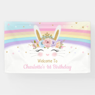 Rainbow Bunny Rabbit Baby shower Verjaardagsachter Spandoek