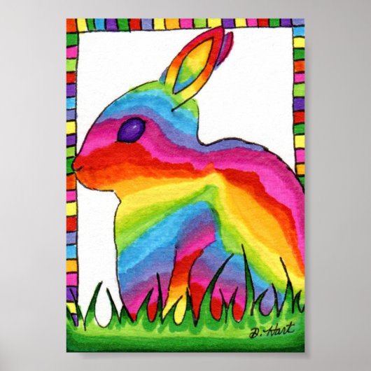Rainbow Bunny Rabbit Mini Folk Art Poster (Voorkant)