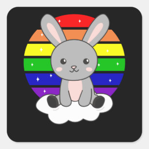 Rainbow Bunny Sweet Rabbits for Children Vierkante Sticker