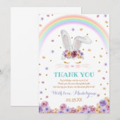 Rainbow Bunny Waterverf Floral Bunny Birthday Bedankkaart (Voorkant / Achterkant)