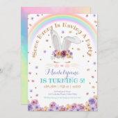Rainbow Bunny Waterverf Floral Bunny Birthday Kaart (Voorkant / Achterkant)