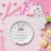 Rainbow Bunny Waterverf Floral Bunny Birthday Papieren Bordje (Feest)