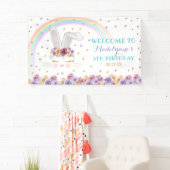 Rainbow Bunny Waterverf Floral Bunny Birthday Spandoek (Insitu)