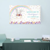 Rainbow Bunny Waterverf Floral Bunny Birthday Spandoek (Beurs)