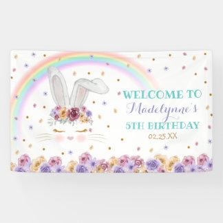 Rainbow Bunny Waterverf Floral Bunny Birthday Spandoek