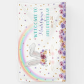 Rainbow Bunny Waterverf Floral Bunny Birthday Spandoek (Verticaal)