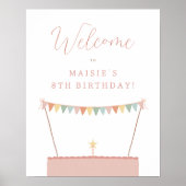 Rainbow Bunting & Cake Verjaardagsfeestje Welkom T Poster (Voorkant)