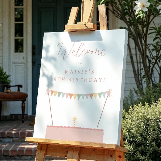 Rainbow Bunting & Cake Verjaardagsfeestje Welkom T Poster