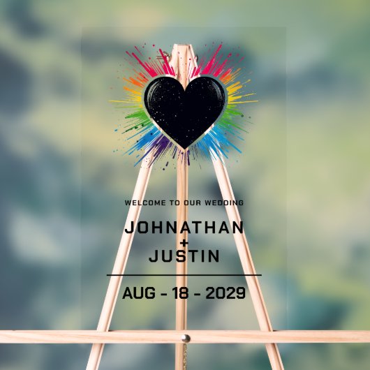 Rainbow Burst Heart Bruiloft Welkom Acryl Bord (Neutraal)