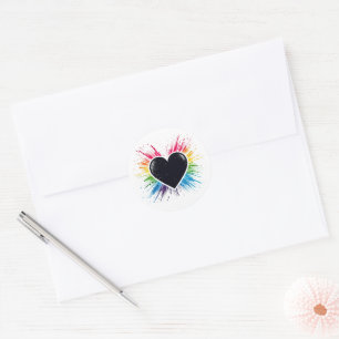 Rainbow Burst Heart Ronde Sticker