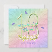 Rainbow Butterflies 13e verjaardagsfeest uitnodigi Kaart (Voorkant)