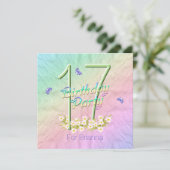 Rainbow Butterflies 17e verjaardagsfeest uitnodigi Kaart (Staand voorkant)