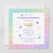 Rainbow Butterflies 17e verjaardagsfeest uitnodigi Kaart (Achterkant)