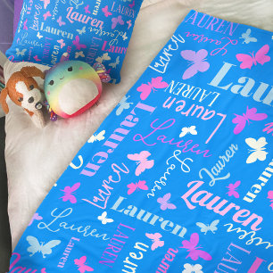 Rainbow butterflies, aangepaste naam sky blue Laur Fleece Deken