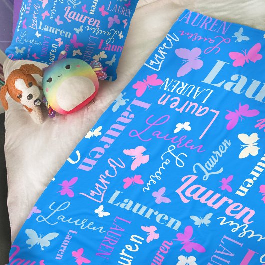 Rainbow butterflies, aangepaste naam sky blue Laur Fleece Deken