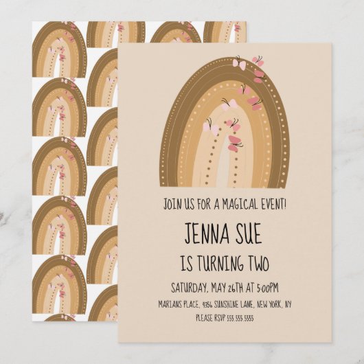 Rainbow Butterflies Bohemian Hand Drawn Birthday Kaart (Voorkant / Achterkant)