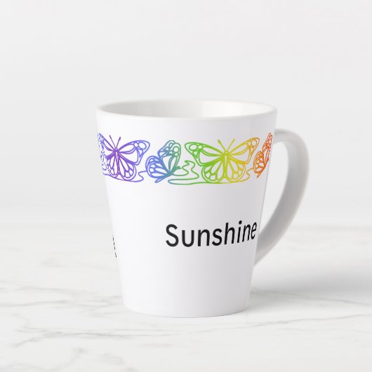 Rainbow Butterflies Border Gepersonaliseerde Latte Mok (Rechterhoek)