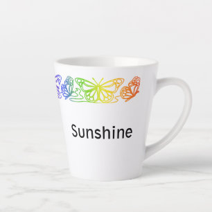 Rainbow Butterflies Border Gepersonaliseerde Latte Mok