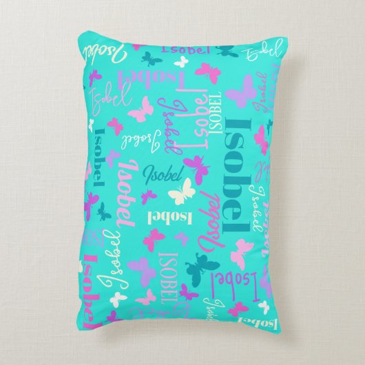 Rainbow butterflies douanenaam aqua Isobel Accent Kussen (Achterkant (Verticaal))