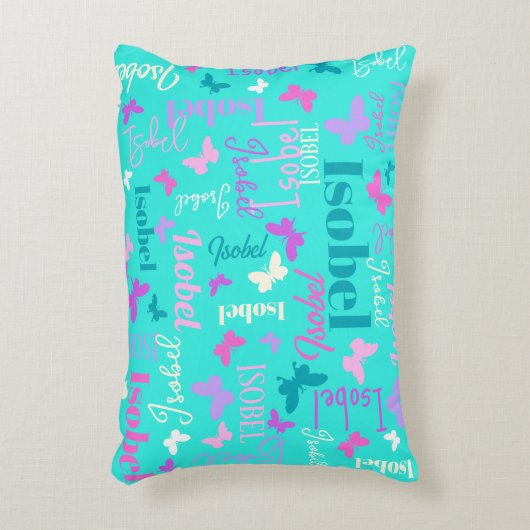 Rainbow butterflies douanenaam aqua Isobel Accent Kussen (Voorkant(Verticaal))