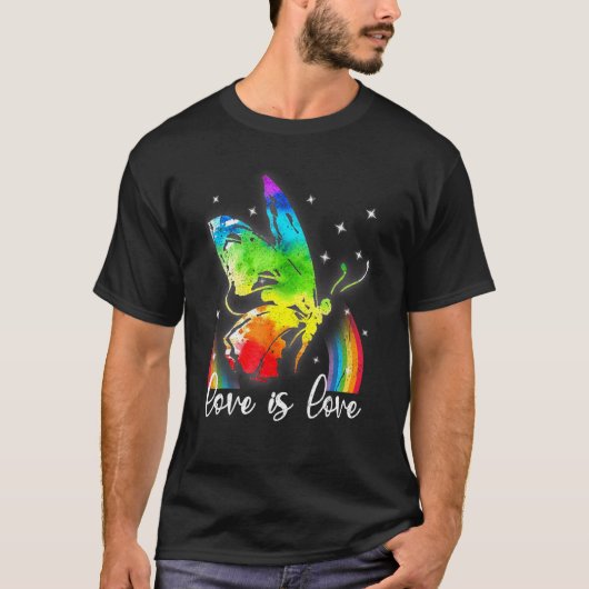 Rainbow Butterflies Gay Pride LGBT Maand Liefde Is T-shirt (Voorkant)