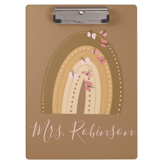 Rainbow Butterflies Script Teachers Name Klembord (Voorkant)