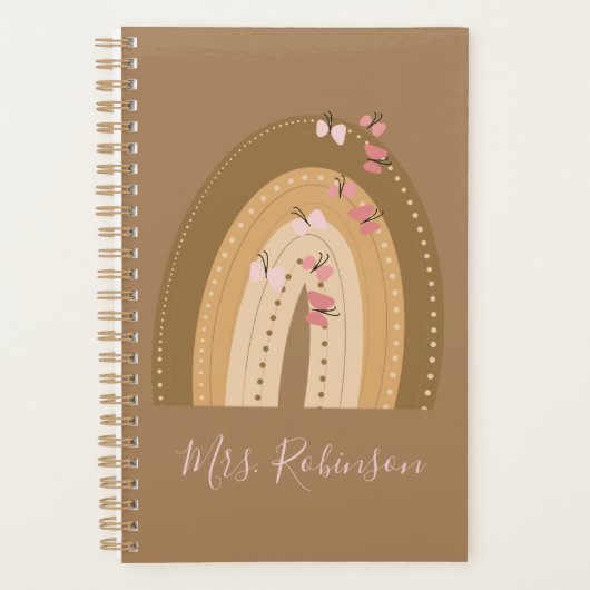 Rainbow Butterflies Script Teachers Name Planner (Voorkant)