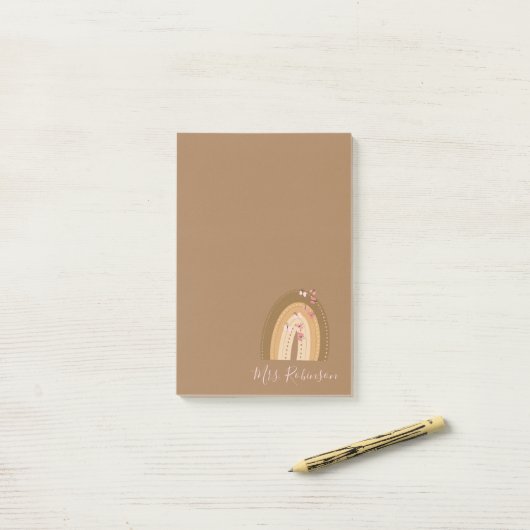 Rainbow Butterflies Script Teachers Name Post-it® Notes (Op bureau)