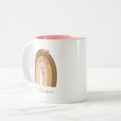 Rainbow Butterflies Script Teachers Name Tweekleurige Koffiemok (Voorkant links)