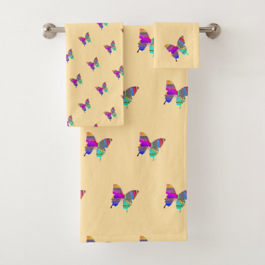 Rainbow Butterflies Vanilla Badhanddoek Set Bad Handdoek (Insitu)