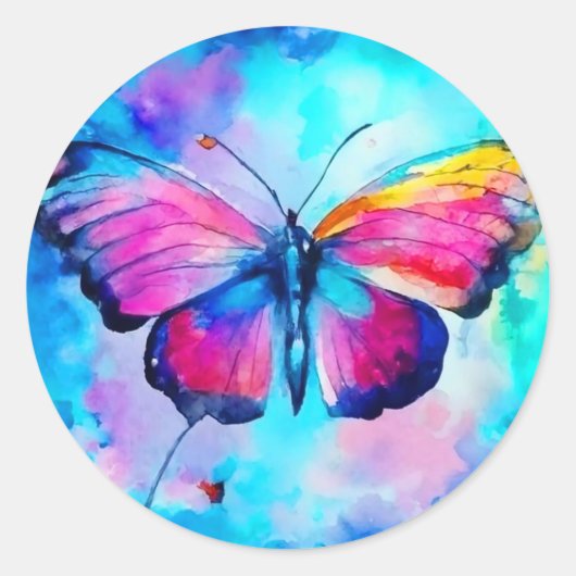 Rainbow Butterfly 2 Ronde Sticker (Voorkant)
