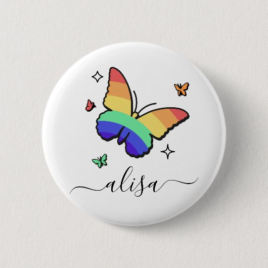 Rainbow Butterfly - Aangepaste naam voor kalligraf Ronde Button 5,7 Cm (Voorkant)
