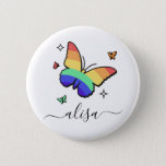 Rainbow Butterfly - Aangepaste naam voor kalligraf Ronde Button 5,7 Cm<br><div class="desc">Show trots met deze schattige,  gepersonaliseerde knop.</div>