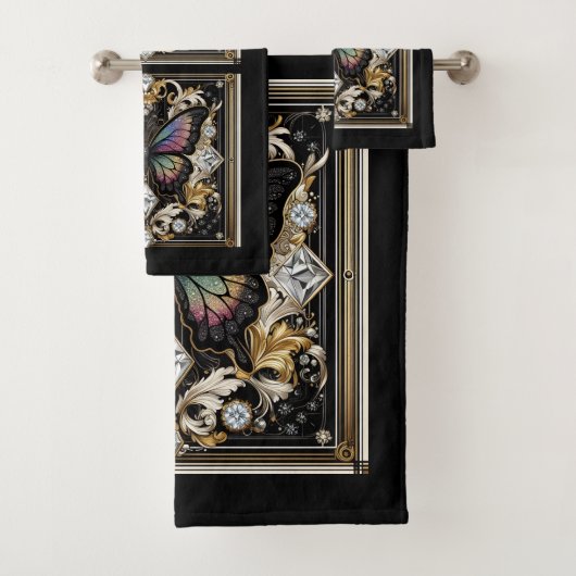 Rainbow Butterfly Art Deco Art Nouveau Bad Handdoek (Insitu)