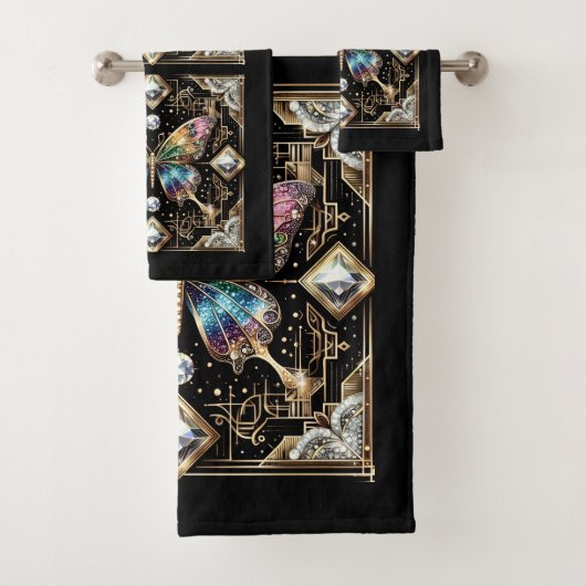 Rainbow Butterfly Art Deco Art Nouveau Bad Handdoek (Insitu)