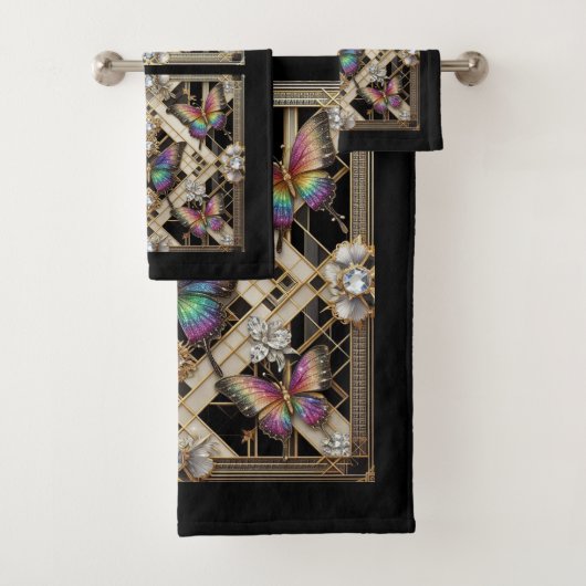 Rainbow Butterfly Art Deco Art Nouveau Bad Handdoek (Insitu)