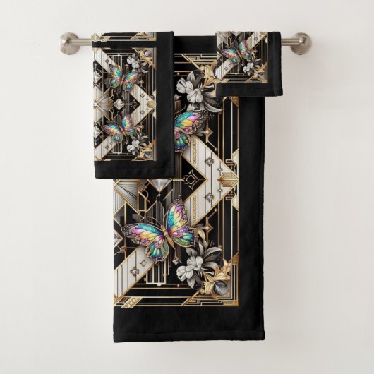 Rainbow Butterfly Art Deco Art Nouveau Bad Handdoek (Insitu)