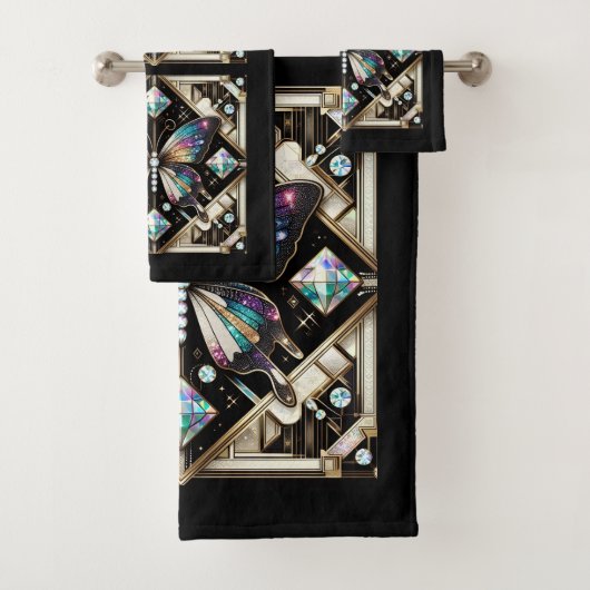 Rainbow Butterfly Art Deco Art Nouveau Bad Handdoek (Insitu)